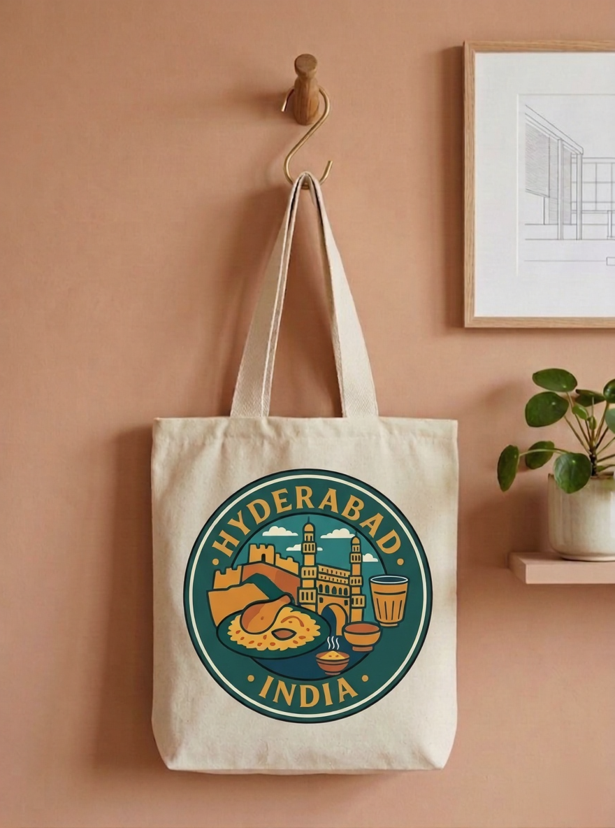 Hyderabad Heritage Black Canvas Tote